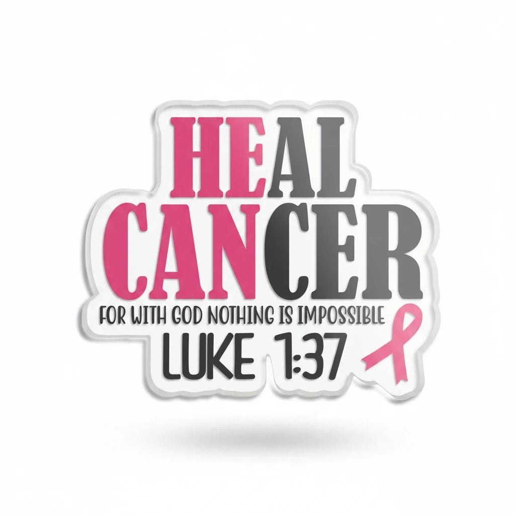 Sea Dragon Dreams Luke 1:37 acrylic plaque with pink breast cancer ribbon and inspirational faith message