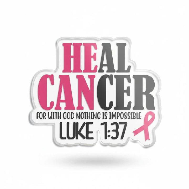 Sea Dragon Dreams Luke 1:37 acrylic plaque with pink breast cancer ribbon and inspirational faith message