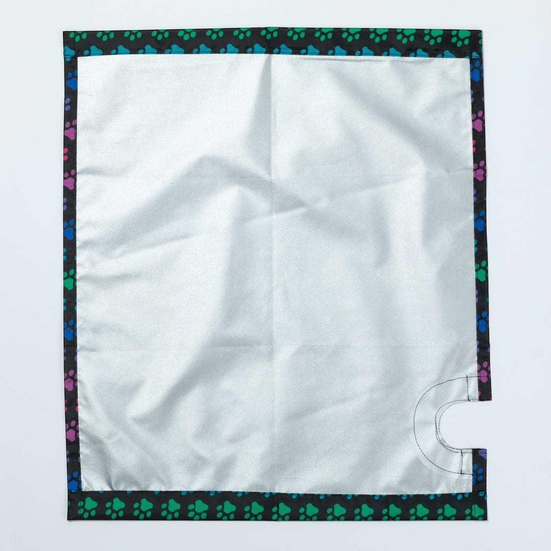 Sea Dragon Dreams magnetic mailbox cover featuring a black border with colorful rainbow paw prints on a white base.