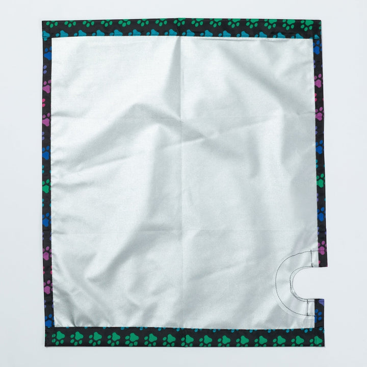 Sea Dragon Dreams magnetic mailbox cover featuring a black border with colorful rainbow paw prints on a white base.