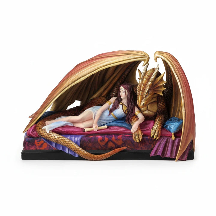 Sea Dragon Dreams Inner Sanctum figurine featuring a maiden and dragon resting on a chaise by artist Anne Stokes.