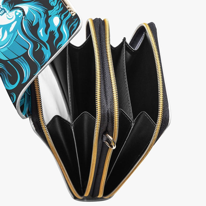 Sea Dragon Dreams Majesty Dragon crossbody chest bag with four black compartments, gold zippers, and blue dragon art.