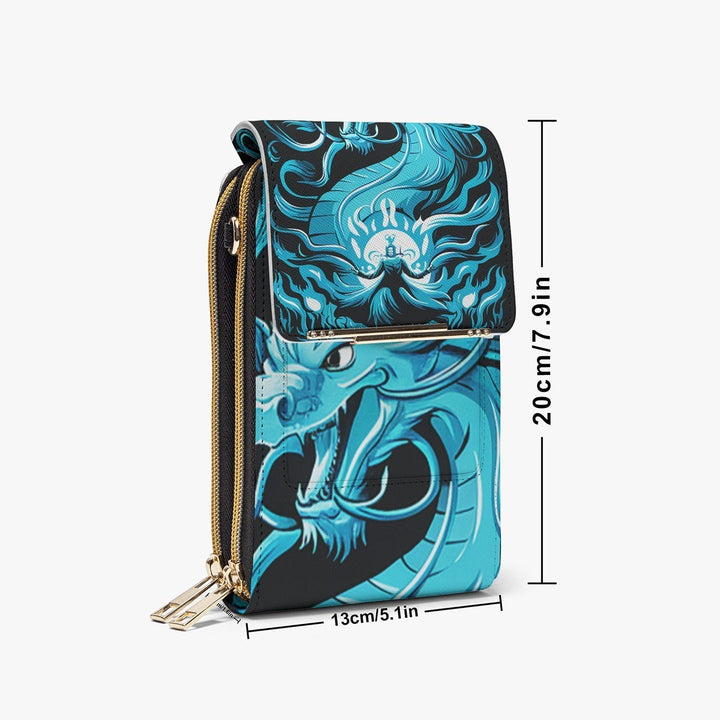 Sea Dragon Dreams Majesty Dragon crossbody chest bag in blue and black PU leather with four compartments.