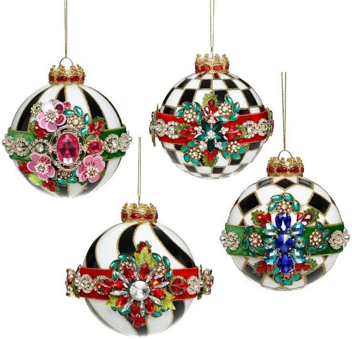 Sea Dragon Dreams Mark Roberts limited edition jeweled Christmas ornaments with black and white patterns and crystals.