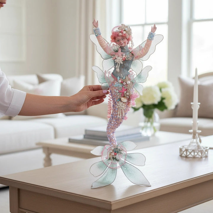 Sea Dragon Dreams Mark Roberts medium mermaid fairy figurine with pink hair and intricate coastal embellishments.
