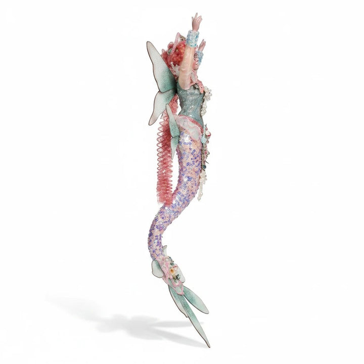 Sea Dragon Dreams Mark Roberts medium mermaid fairy figurine with pink hair, floral details, and iridescent tail.