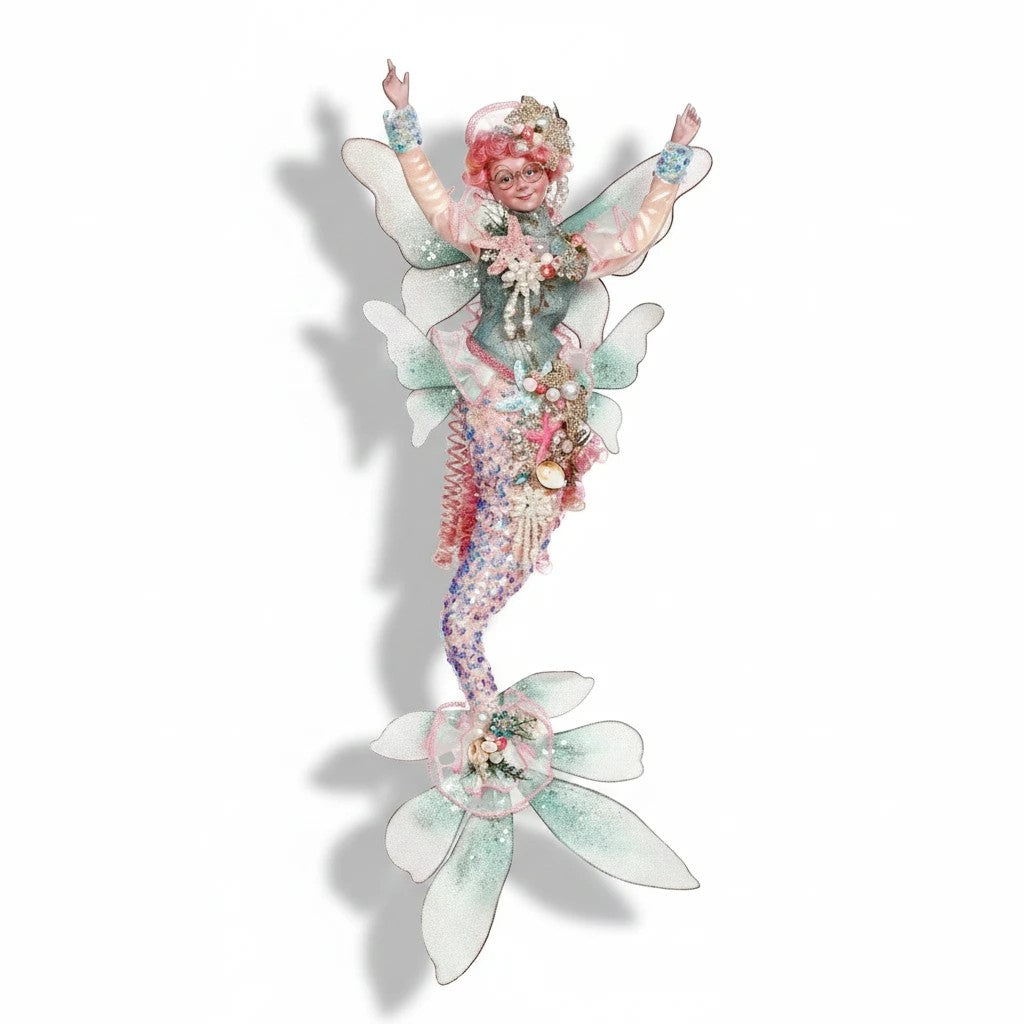 Sea Dragon Dreams Mark Roberts limited edition mermaid fairy figurine with pink hair, teal tail, and floral accents.