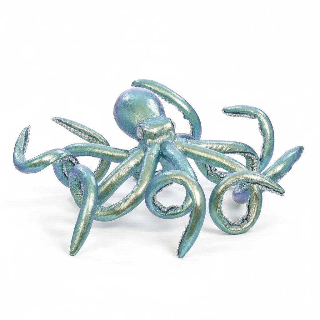 Sea Dragon Dreams Mark Roberts 11.5-inch turquoise octopus figurine with shimmering fabric and detailed tentacles.