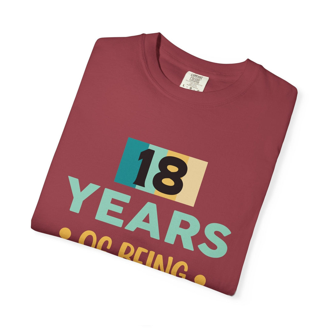 Sea Dragon Dreams 18th birthday unisex t-shirt in maroon cotton with a retro graphic print of the number 18.