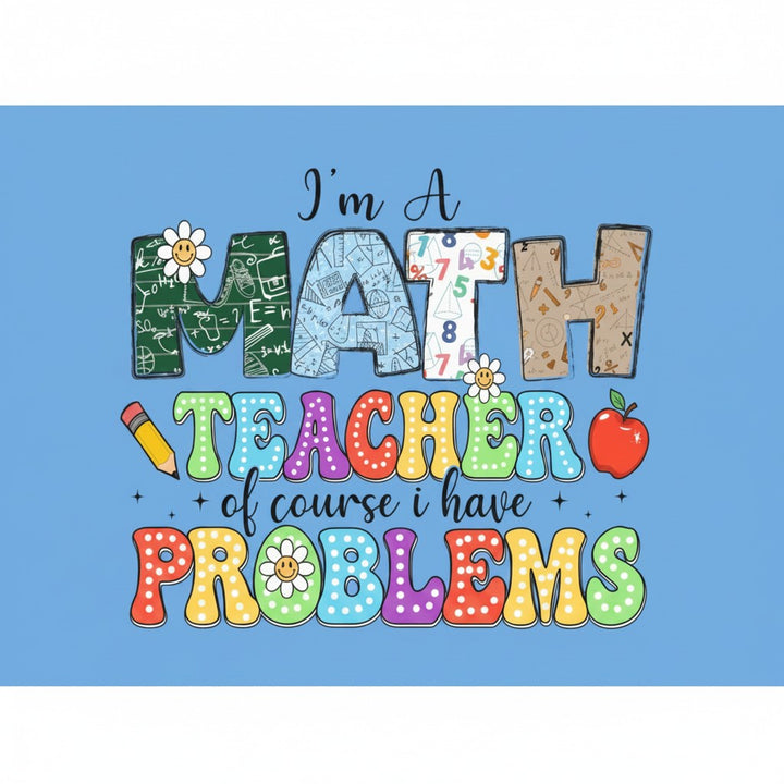 Sea Dragon Dreams lunch bag featuring a colorful Math Teacher design with math symbols, a pencil, and an apple.