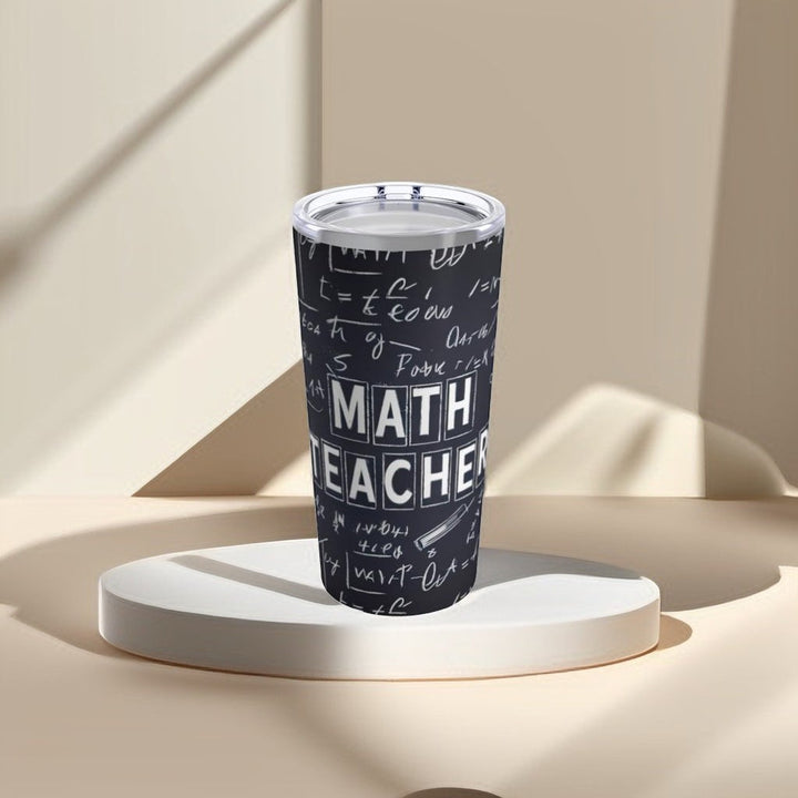 Sea Dragon Dreams 20oz stainless steel tumbler with a black chalkboard design featuring math equations and text.
