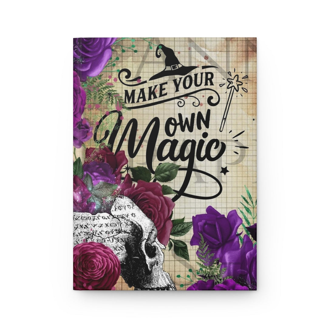 Sea Dragon Dreams hardcover journal with matte finish featuring purple roses, a skull, and Make Your Own Magic text.