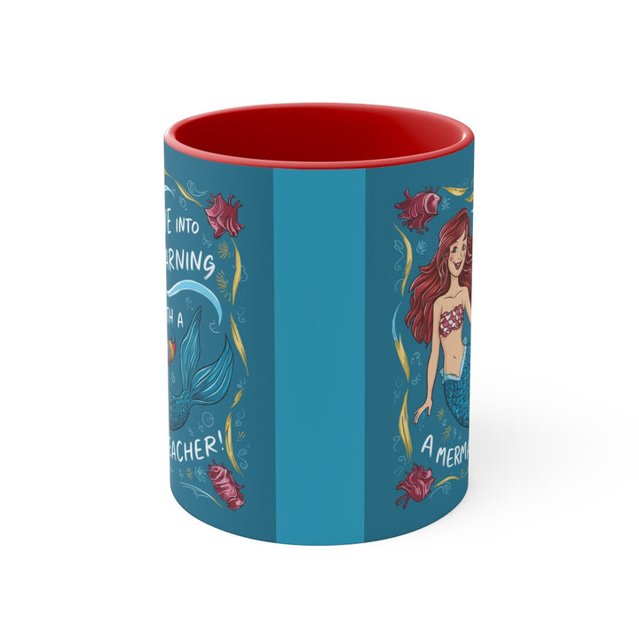 Sea Dragon Dreams Dive Into Learning ceramic accent mug with a red interior and mermaid illustration