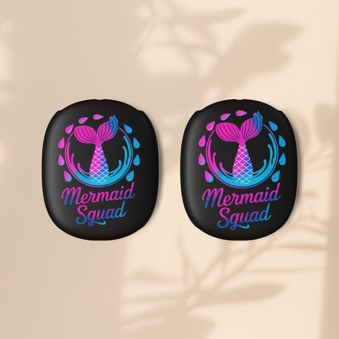 Sea Dragon Dreams Mermaid Squad protective polycarbonate covers for Apple AirPods Max with neon mermaid tail design