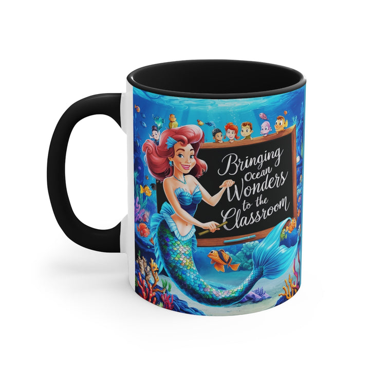 Sea Dragon Dreams ceramic accent mug featuring a mermaid teacher illustration with ocean life and classroom chalkboard