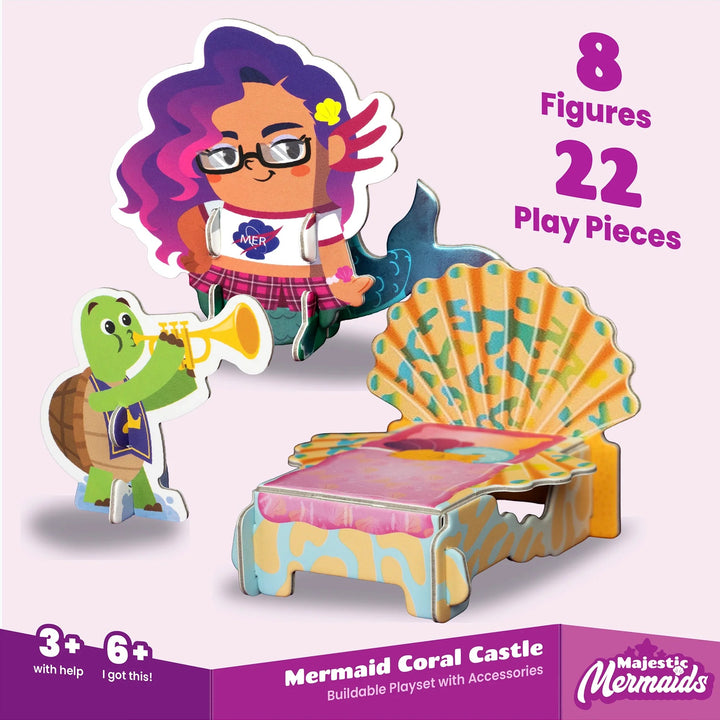 Sea Dragon Dreams mermaid playset featuring a turtle musician and mermaid figure with a shell-shaped furniture piece