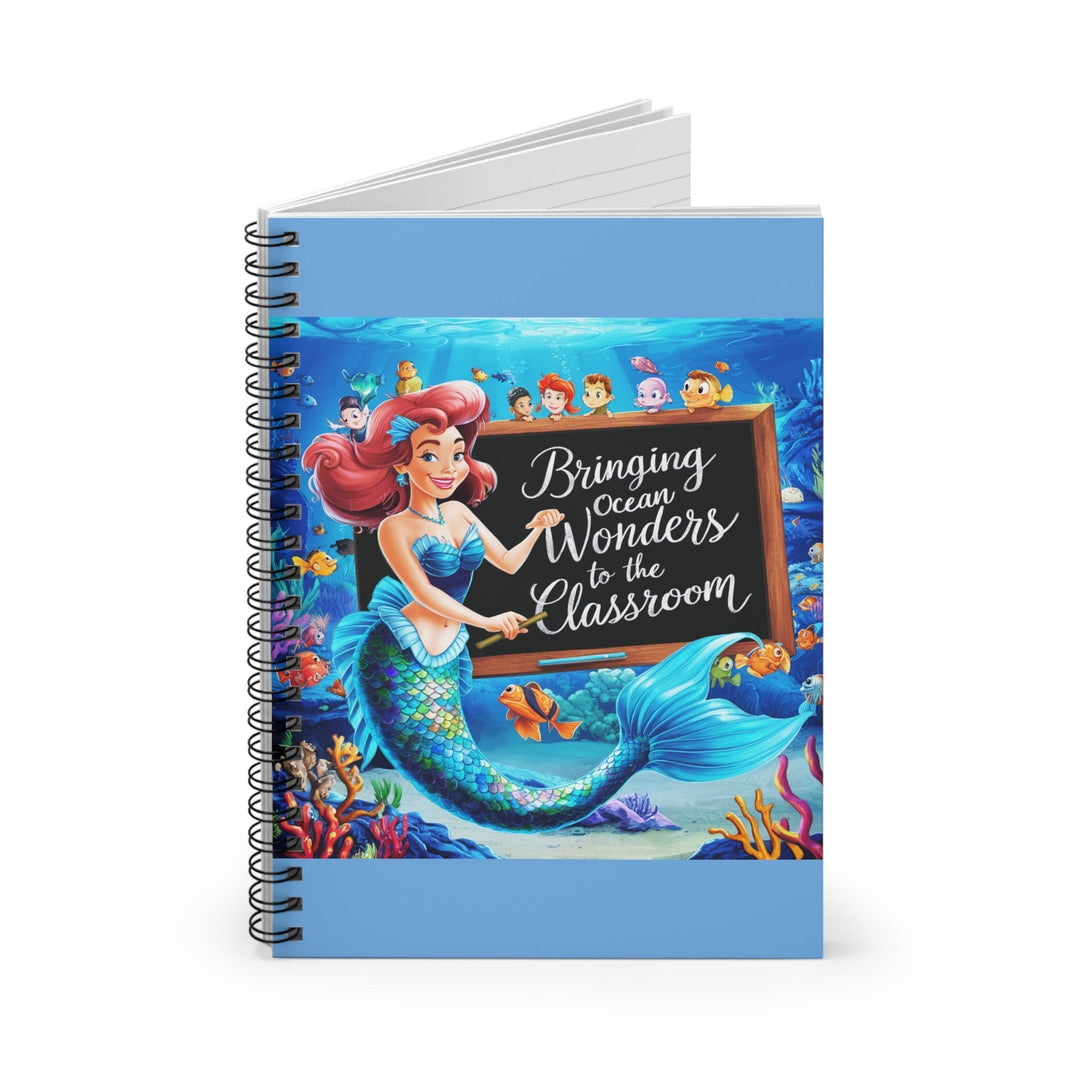 Sea Dragon Dreams spiral notebook featuring a mermaid teacher in an underwater classroom with ruled pages and metal coil