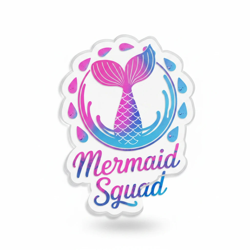 Sea Dragon Dreams Mermaid Squad acrylic statue featuring a gradient pink and blue mermaid tail with water droplets.