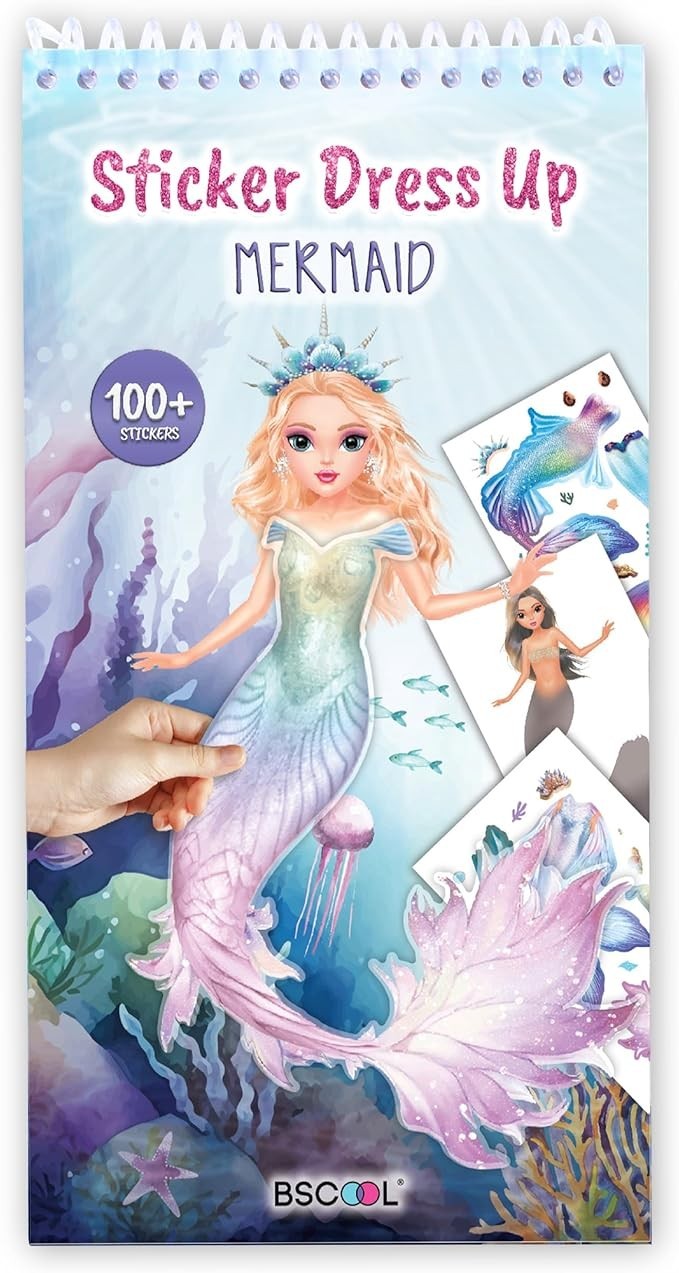 Sea Dragon Dreams mermaid dress-up sticker activity book featuring a colorful mermaid illustration and sticker sheets.