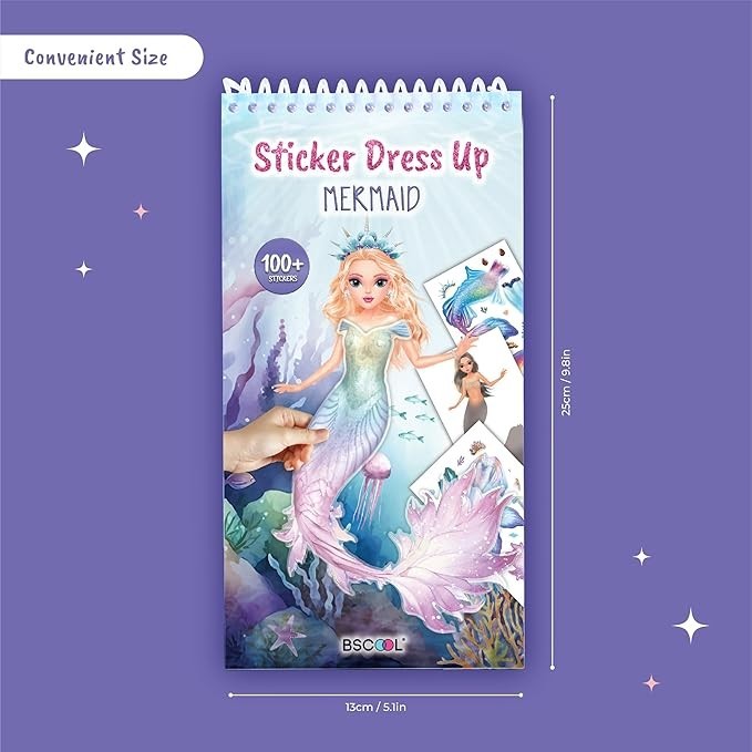 Sea Dragon Dreams mermaid dress-up sticker activity book with 100+ colorful stickers for creative fashion design play.