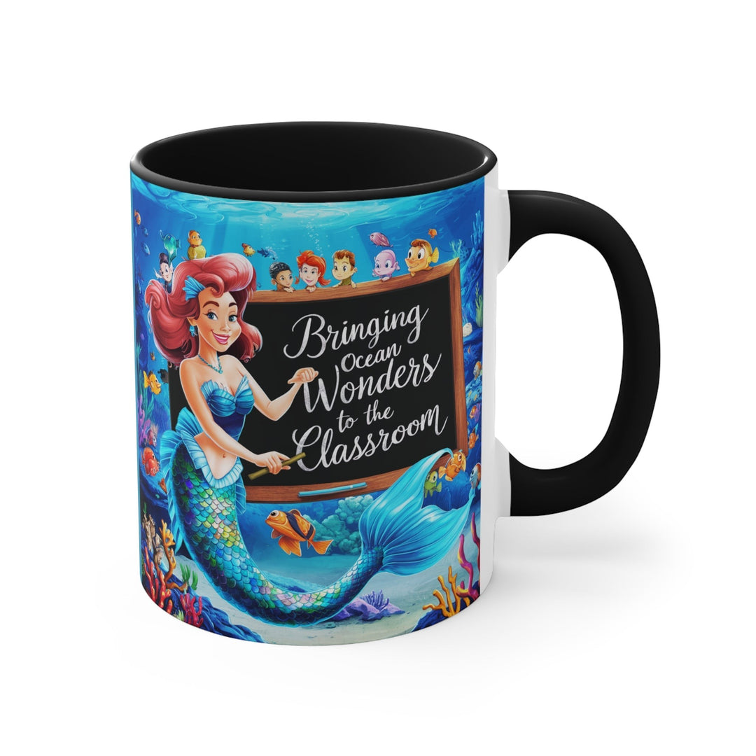 Sea Dragon Dreams ceramic accent mug featuring a mermaid teacher and ocean life with Bringing Ocean Wonders text