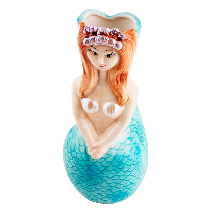 Sea Dragon Dreams BarConic mermaid tiki mug, 16 oz hand-painted ceramic cocktail drinkware with sculpted tail design.