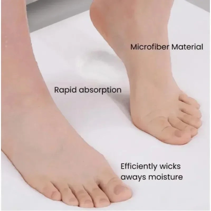 Sea Dragon Dreams Shark Glacier microfiber doormat showing rapid moisture absorption under bare feet.