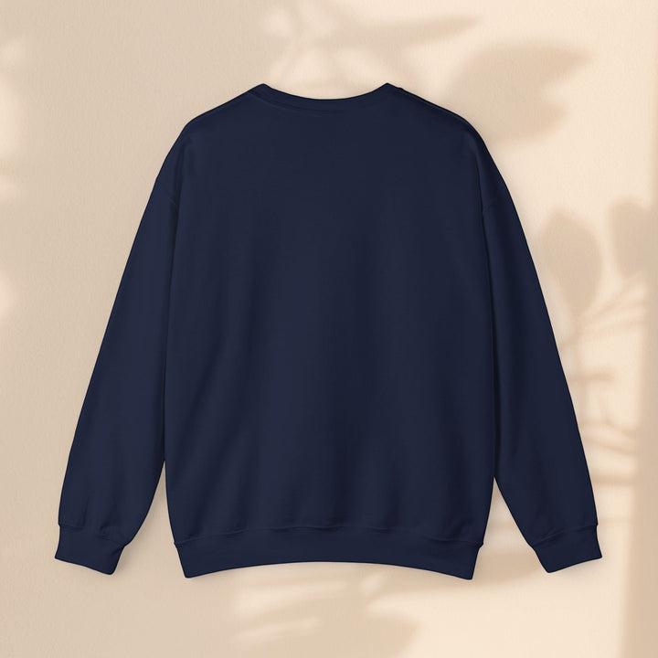 Sea Dragon Dreams BOO unisex navy blue crewneck sweatshirt, back view, made from a durable cotton-polyester blend.