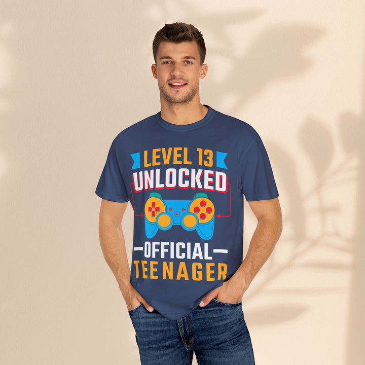 Sea Dragon Dreams unisex navy blue cotton t-shirt with Level 13 Unlocked Official Teenager gamer graphic print