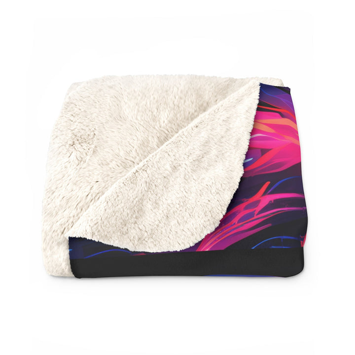 Sea Dragon Dreams neon dragon sherpa fleece blanket with vibrant pink and purple fantasy art and soft white lining.