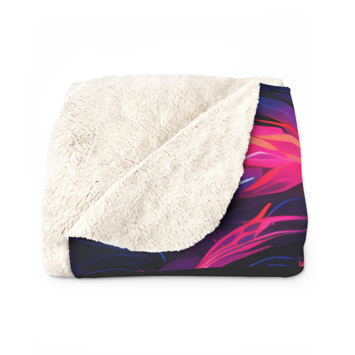 Sea Dragon Dreams neon dragon sherpa fleece blanket with vibrant pink and purple fantasy art and soft white lining.