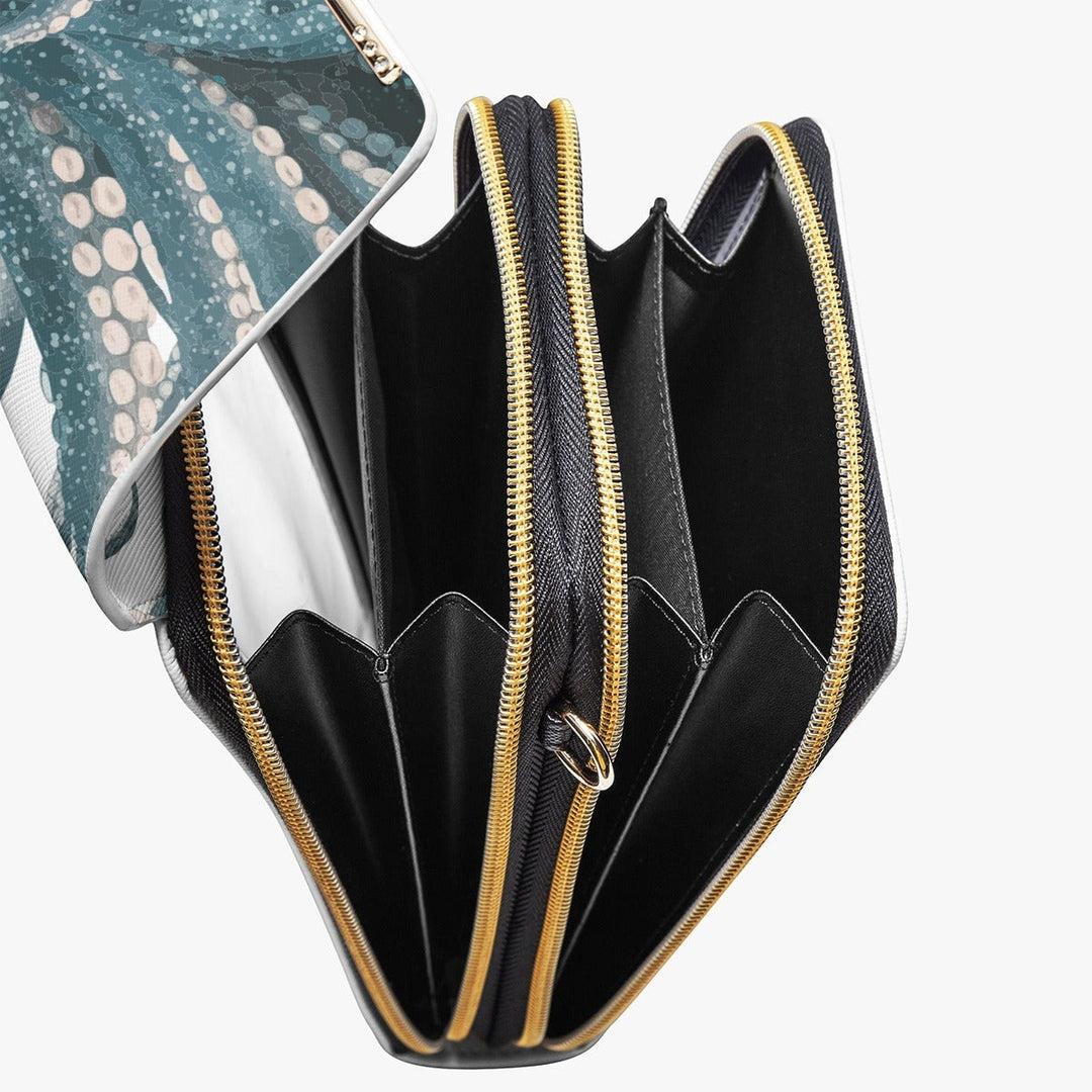 Sea Dragon Dreams octopus print PU chest bag with four internal compartments and gold-tone zippers