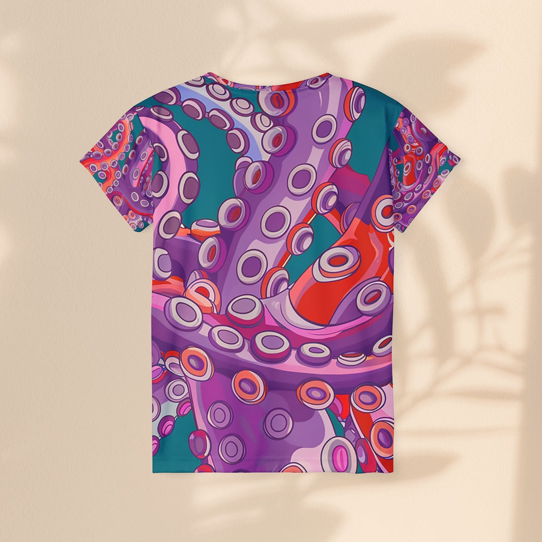 Sea Dragon Dreams women's sports jersey featuring a vibrant purple and teal octopus tentacle pattern on polyester.