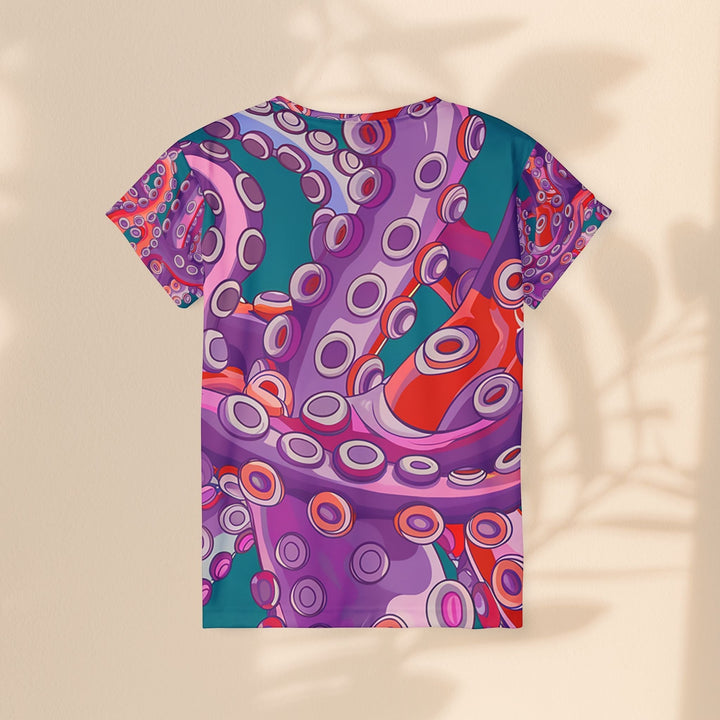 Sea Dragon Dreams women's sports jersey featuring a vibrant purple and teal octopus tentacle pattern on polyester.