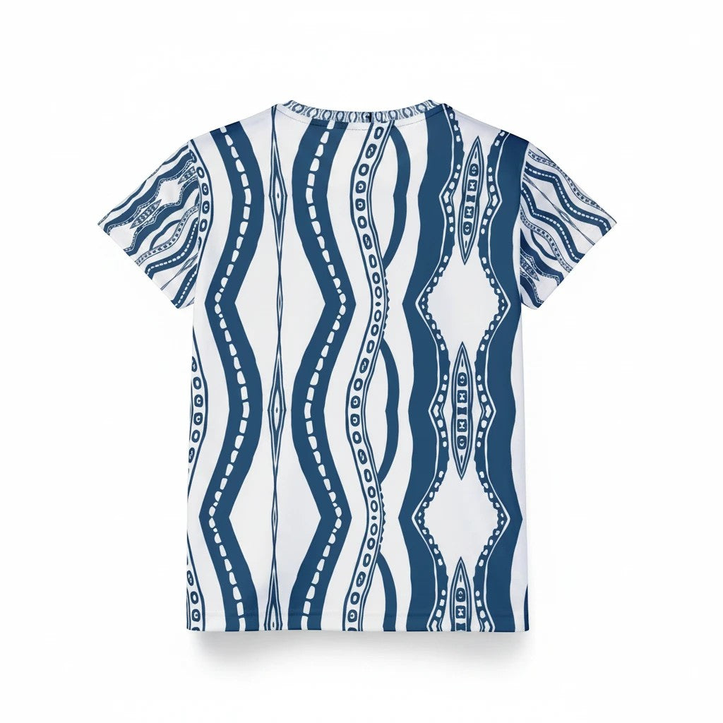 Sea Dragon Dreams women's sports jersey featuring a blue and white downward octopus pattern on moisture-wicking fabric