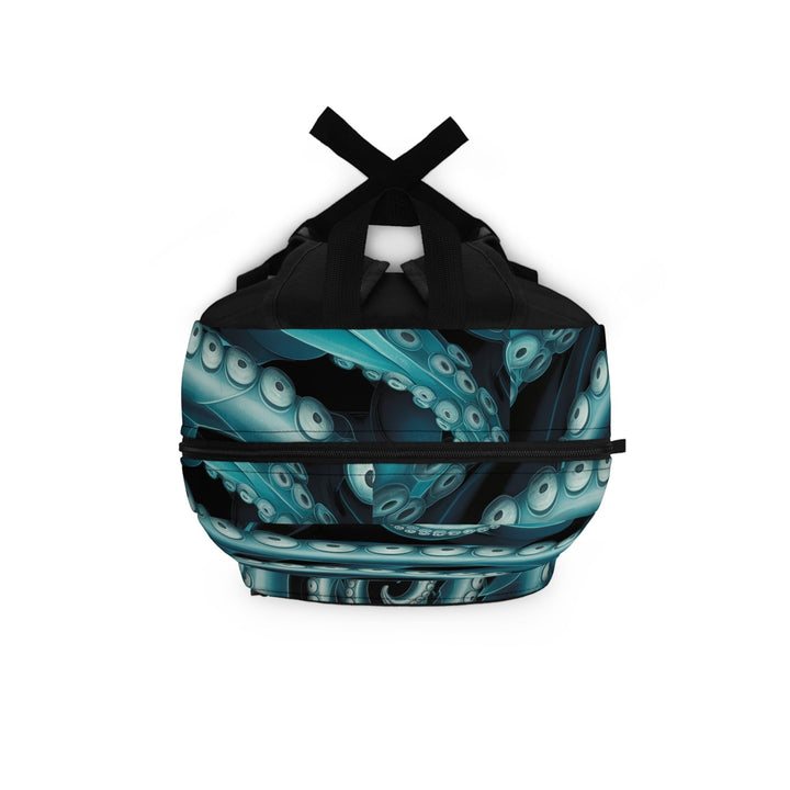 Sea Dragon Dreams Octopus Twist backpack featuring a blue and black tentacle pattern on durable polyester fabric.