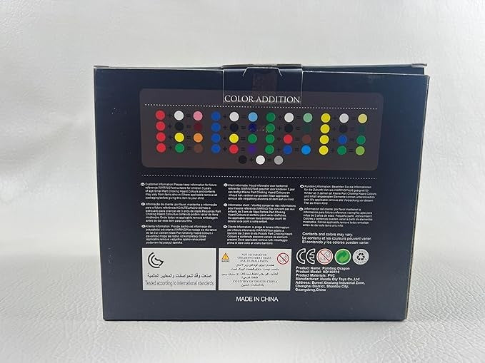 Sea Dragon Dreams dragon painting kit box back with color mixing guide and safety information for kids crafts