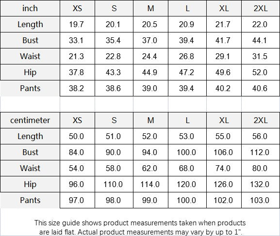 Sea Dragon Dreams size guide table for women's pajama set with measurements in inches and centimeters for sizes XS-2XL