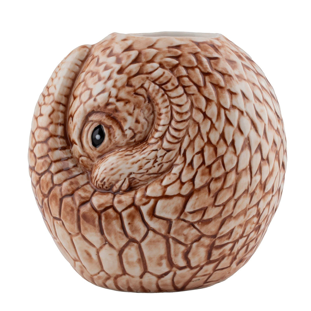 Sea Dragon Dreams BarConic Pangolin Tiki Mug, a 25 oz brown ceramic cocktail mug with detailed scale textures.