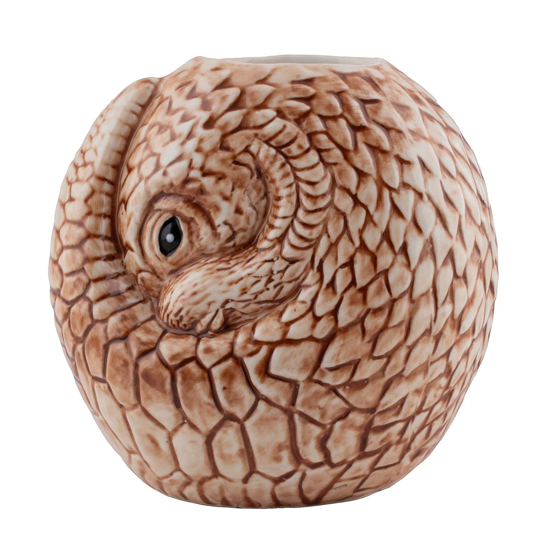 Sea Dragon Dreams BarConic Pangolin Tiki Mug, a 25 oz brown ceramic cocktail mug with detailed scale textures.