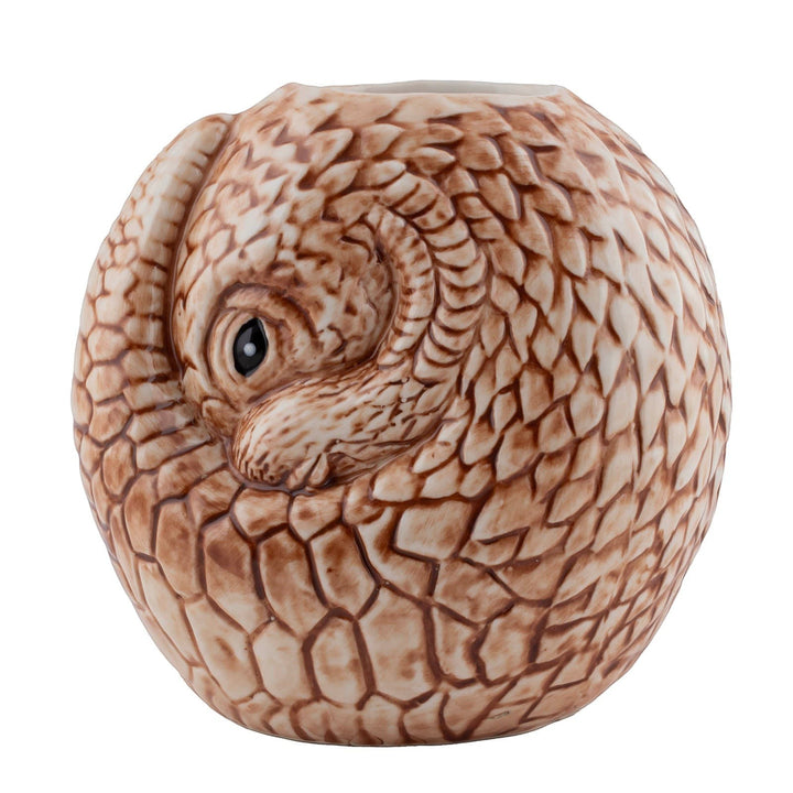 Sea Dragon Dreams BarConic Pangolin Tiki Mug, a 25 oz brown ceramic cocktail mug with detailed scale textures.