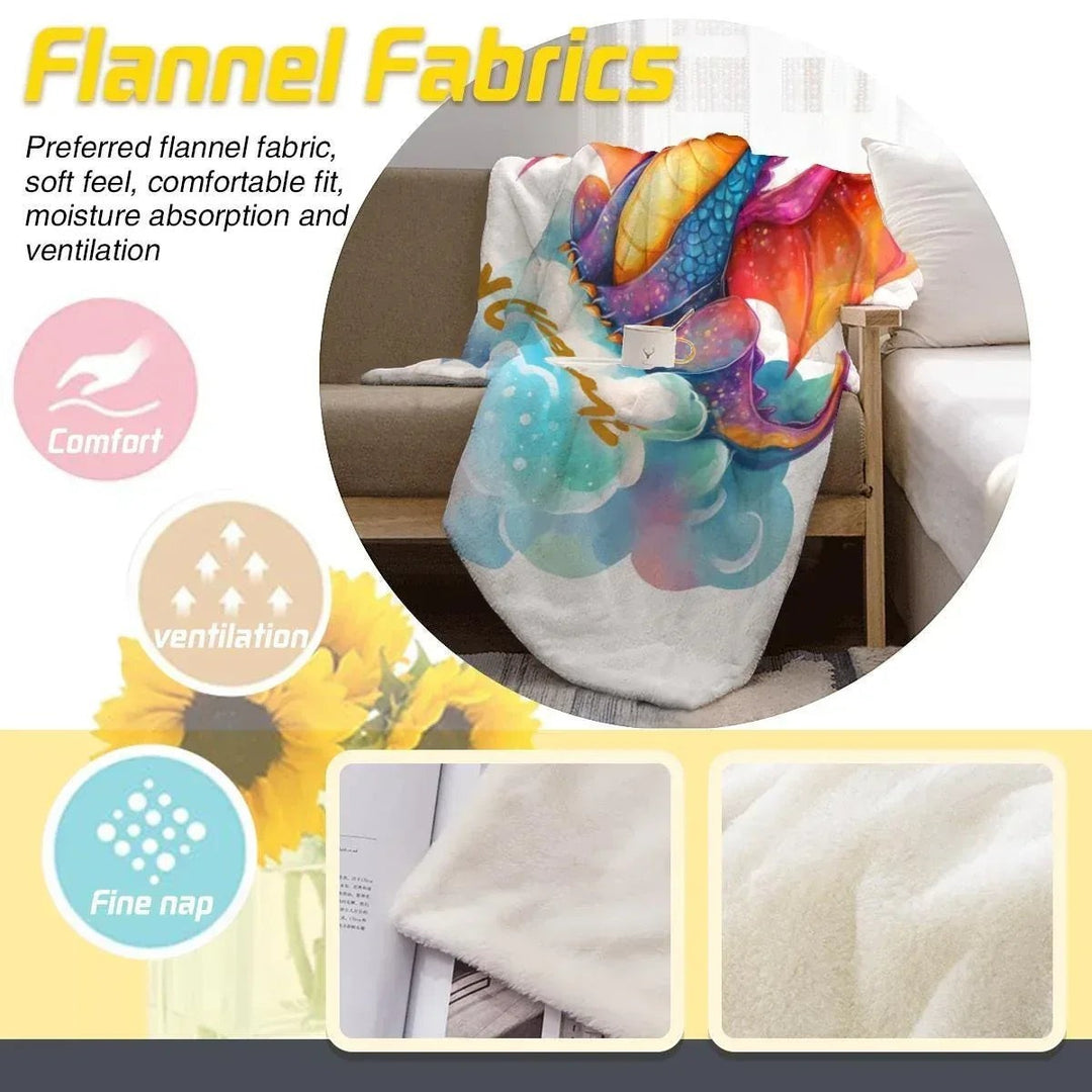 Sea Dragon Dreams personalized girl dragon fleece blanket with vibrant dragon on clouds print and soft flannel texture