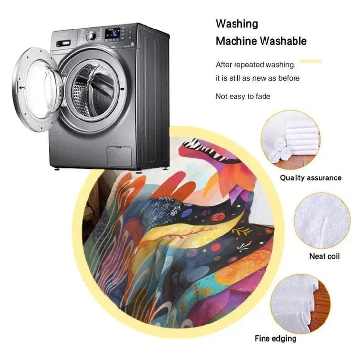 Sea Dragon Dreams personalized dragon fleece blanket showing machine washability, quality stitching, and soft texture.