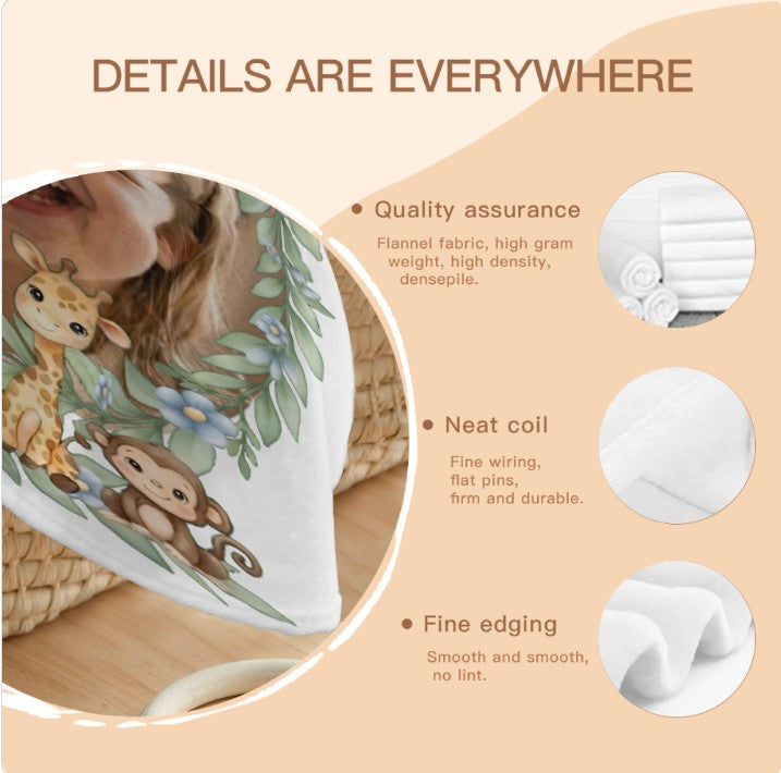 Sea Dragon Dreams personalized safari round baby blanket featuring soft flannel fabric with detailed edge stitching.