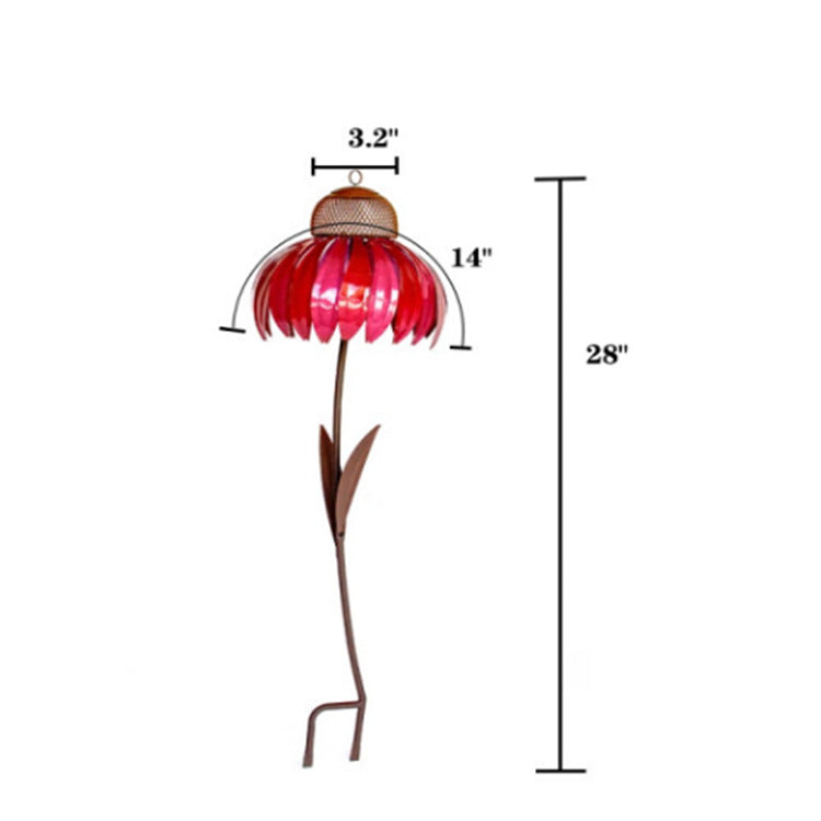 Sea Dragon Dreams petal-shaped bird feeder with red flower design and metal stake for garden decoration