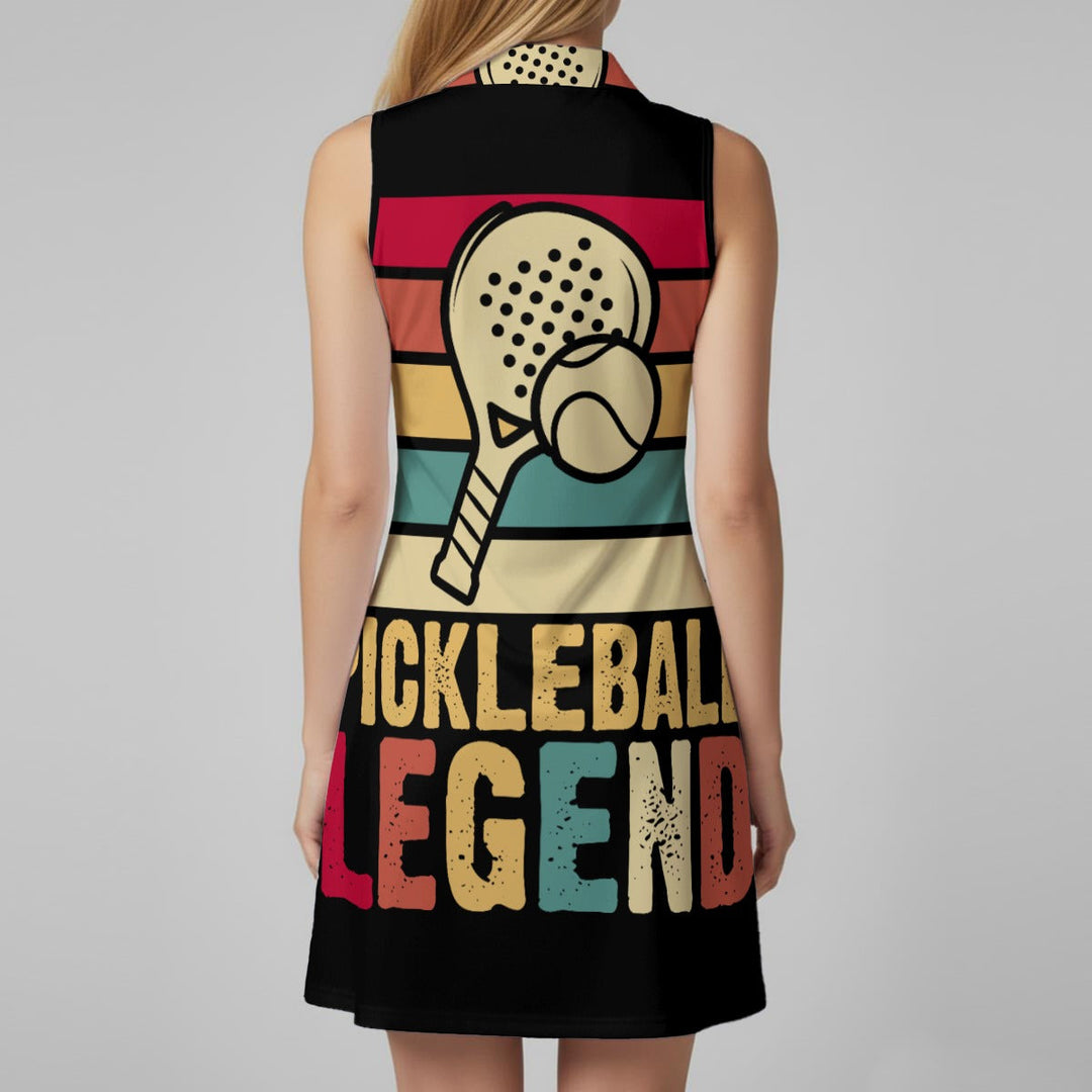 Sea Dragon Dreams sleeveless sports dress with Pickleball Legend graphic print, bird's eye mesh fabric, back view.