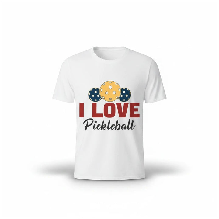 Sea Dragon Dreams white moisture-wicking polyester pickleball sports jersey with I Love Pickleball graphic print.