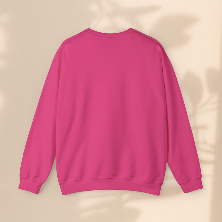 Sea Dragon Dreams unisex hot pink crewneck sweatshirt, back view, made from a cozy cotton-polyester blend.