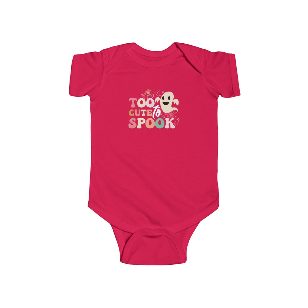 Sea Dragon Dreams infant bodysuit in bright pink with Too Cute To Spook ghost graphic for Halloween.