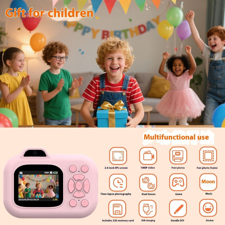 Sea Dragon Dreams pink digital camera for kids with 2.4-inch screen, video recording, games, and photo sticker effects